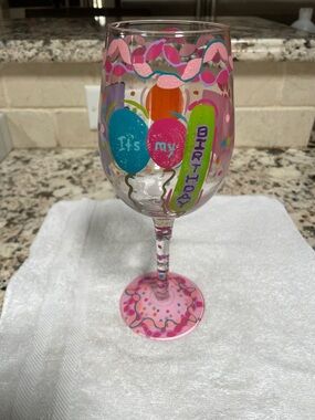 Lolita Birthday Balloon Stemmed Wine Glass - Pink